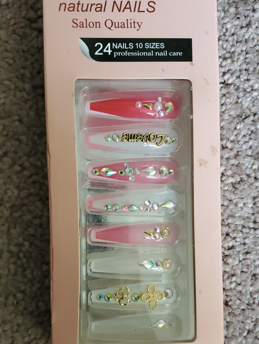 Pink Crystal Press-On Nail Set - Salon Quality